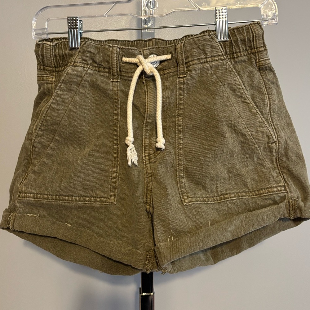 American Eagle Women Shorts 00 Olive Green Cotton Drawstring Stretch Cute